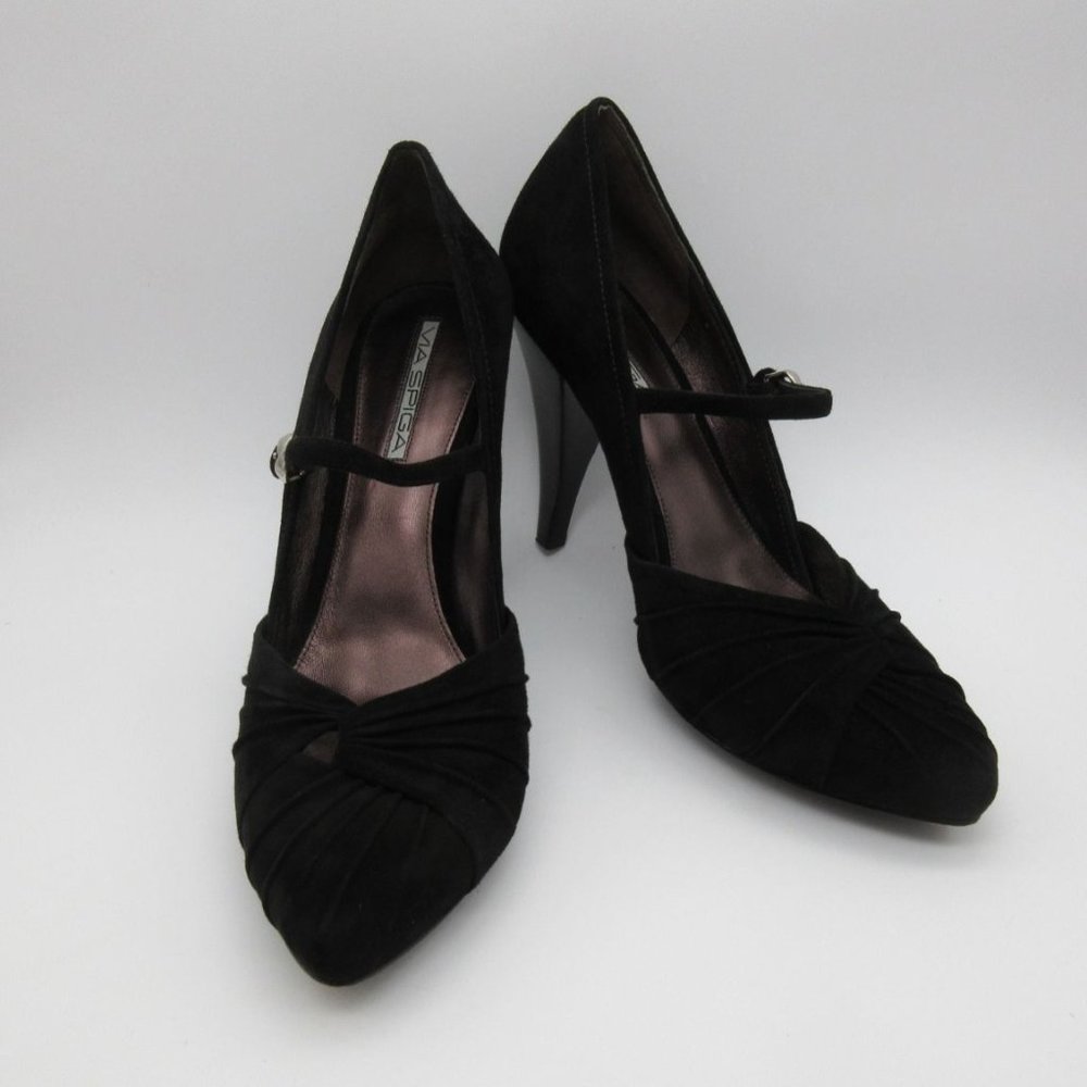 Via Spiga women's‎ Italian suede pleated vamp high heel Mary Jane pumps 8.5